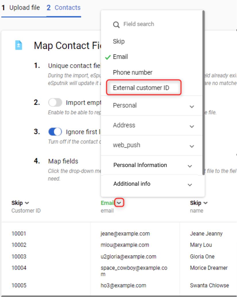 Selecting field mapping