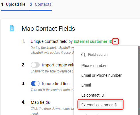 Selecting unique contact field